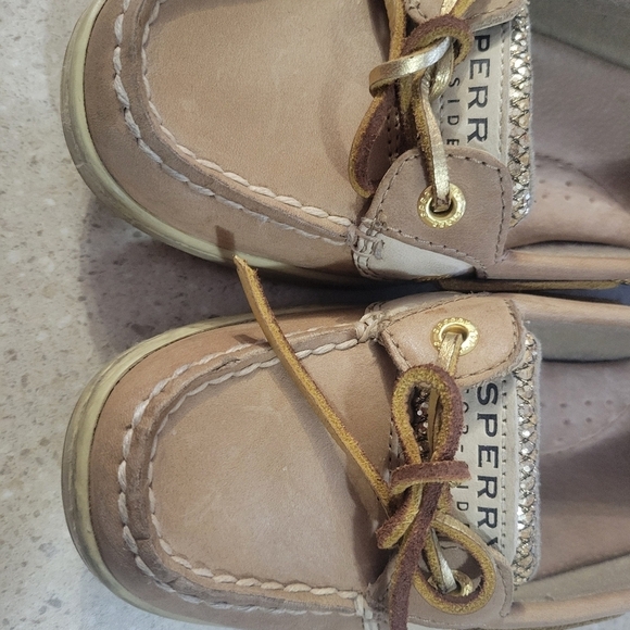 GUC-Sperry Top Sider Angelfish Leather Boat Shoes Women’s Size 6.5 M Gold Sequin - Picture 2 of 12